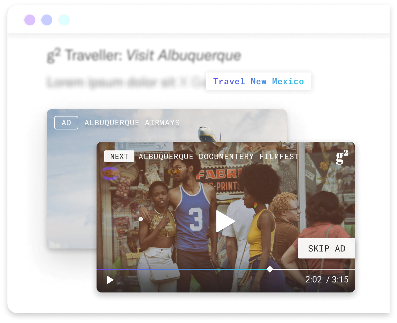 Genius 8 Video: Browser interface, video advertisement, people.