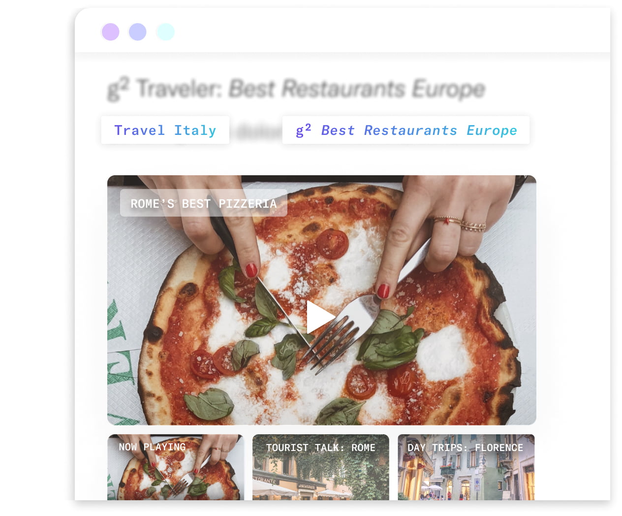 Publishers 3 Video: Travel website, pizza, navigation menu.